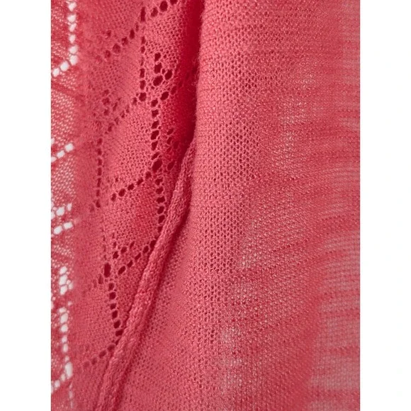 Lace Pointelle Open Front Cardigan Size L Coral Knit Coquette Preppy Soft Girl - Picture 6 of 8